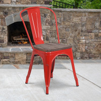 Flash Furniture CH-31230-RED-WD-GG Red Metal Stackable Chair with Wood Seat 